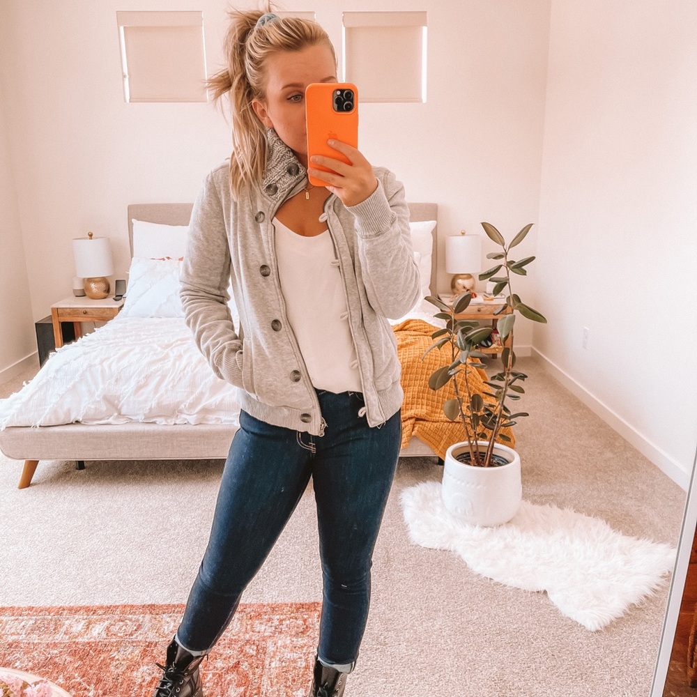 Grey button up sweater